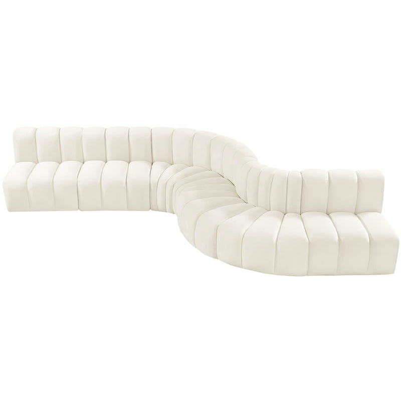 Meridian Arc Cream Velvet 7 pc Modular Sectional IMAGE 4