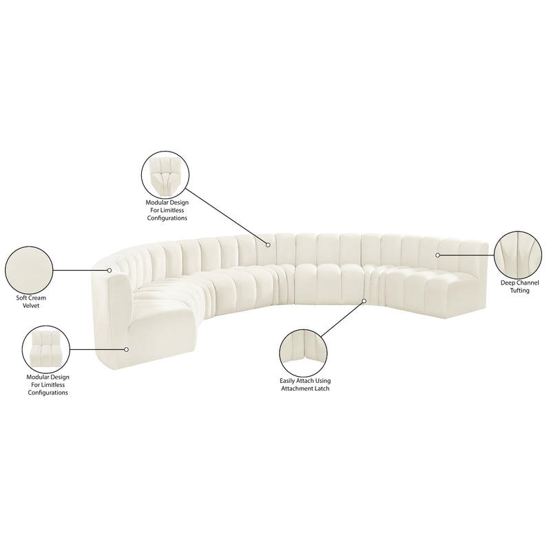 Meridian Arc Cream Velvet 8 pc Modular Sectional IMAGE 15