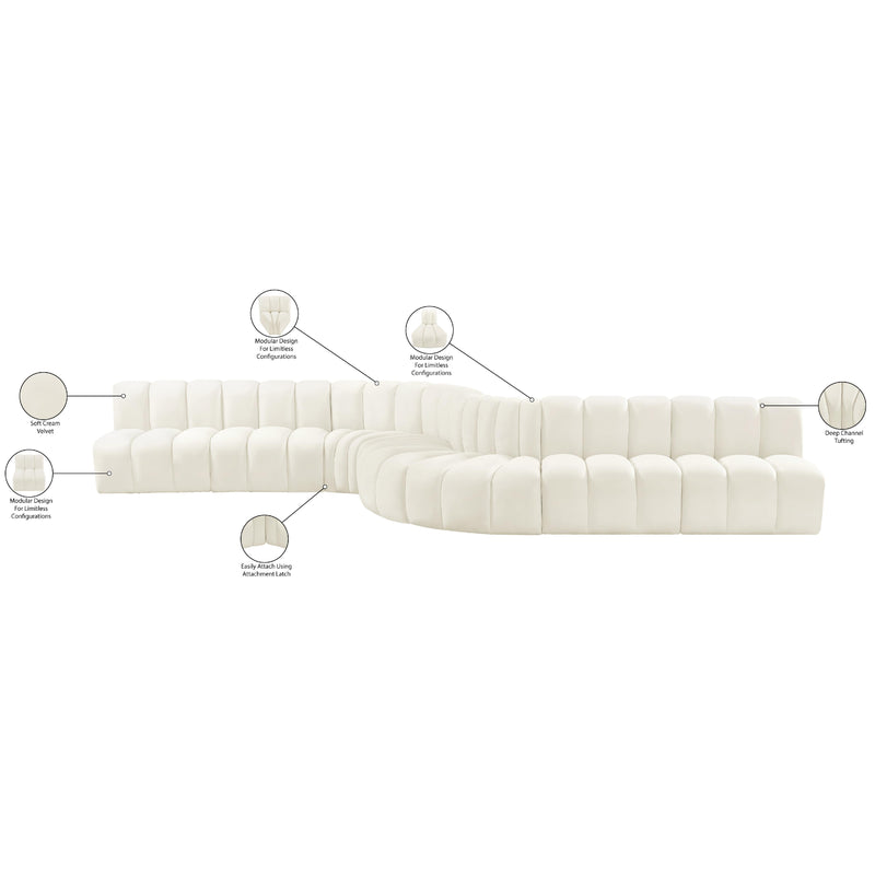 Meridian Arc Cream Velvet 8 pc Modular Sectional IMAGE 17
