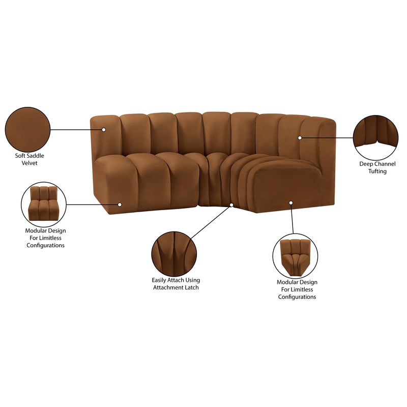 Meridian Arc Saddle Velvet 3 pc Modular Sectional IMAGE 9