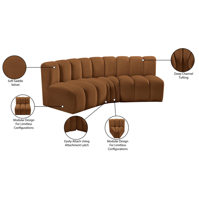 Meridian Arc Saddle Velvet 3 pc Modular Sectional IMAGE 9