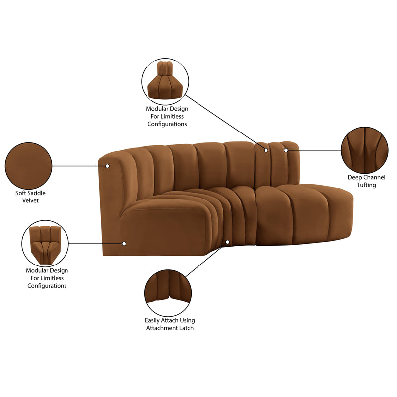 Meridian Arc Saddle Velvet 3 pc Modular Sectional IMAGE 9