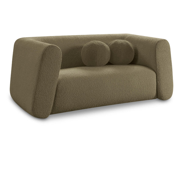 Meridian Abbington Olive Boucle Fabric Loveseat IMAGE 1