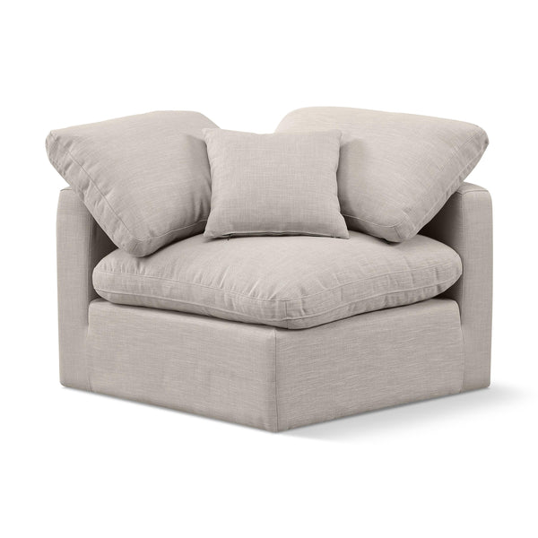 Meridian Indulge Beige Linen Textured Fabric Corner Chair IMAGE 1