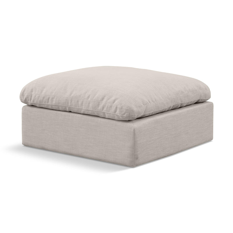 Meridian Indulge Beige Linen Textured Fabric Ottoman IMAGE 1