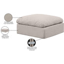 Meridian Indulge Beige Linen Textured Fabric Ottoman IMAGE 5