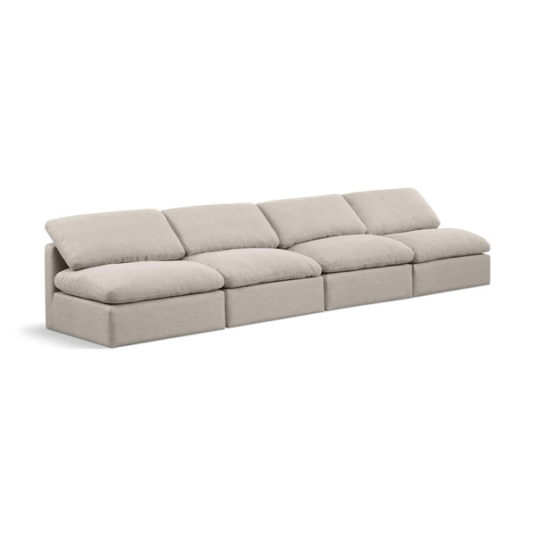 Meridian Indulge Beige Linen Textured Fabric Modular Sofa IMAGE 1