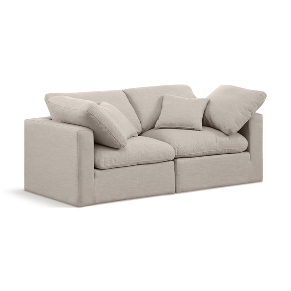 Meridian Indulge Beige Linen Textured Fabric Modular Sofa IMAGE 1