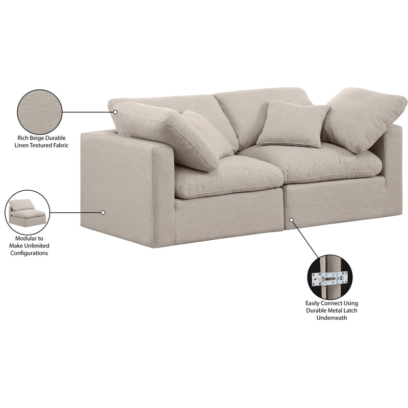 Meridian Indulge Beige Linen Textured Fabric Modular Sofa IMAGE 8