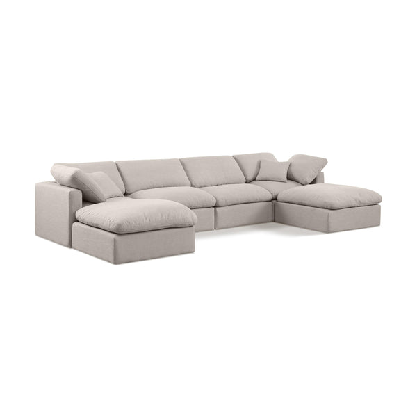 Meridian Indulge Beige Linen Textured Fabric Modular Sectional IMAGE 1