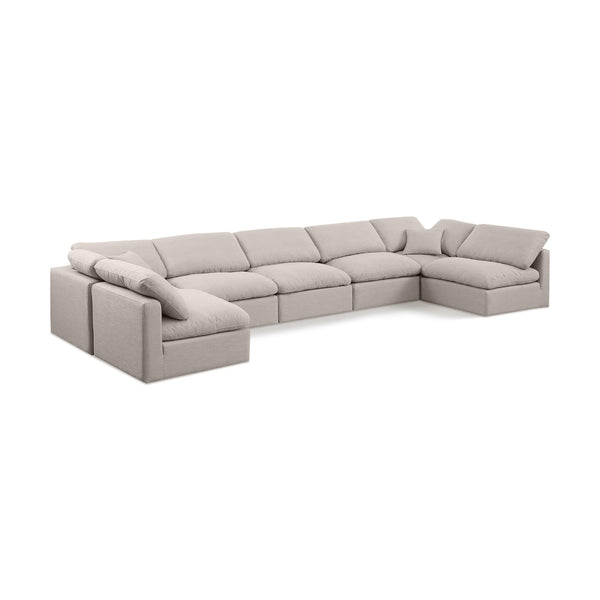 Meridian Indulge Beige Linen Textured Fabric Modular Sectional IMAGE 1