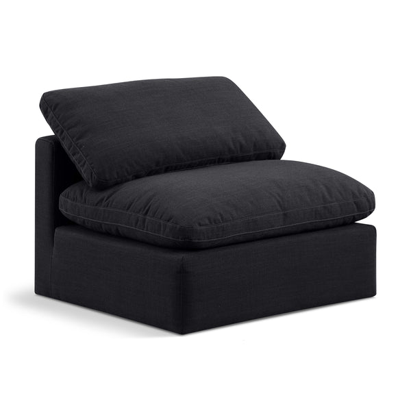 Meridian Indulge Black Linen Textured Fabric Armless Chair IMAGE 1