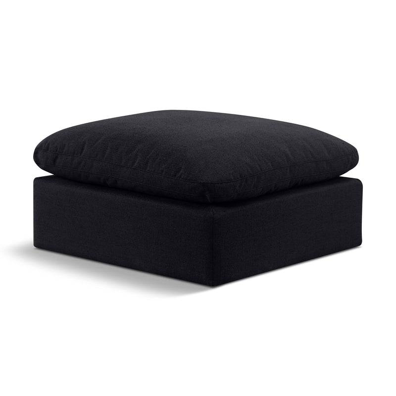 Meridian Indulge Black Linen Textured Fabric Ottoman IMAGE 1