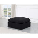Meridian Indulge Black Linen Textured Fabric Ottoman IMAGE 2