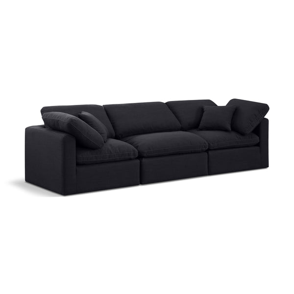 Meridian Indulge Black Linen Textured Fabric Modular Sofa IMAGE 1