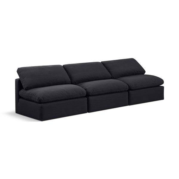 Meridian Indulge Black Linen Textured Fabric Modular Sofa IMAGE 1