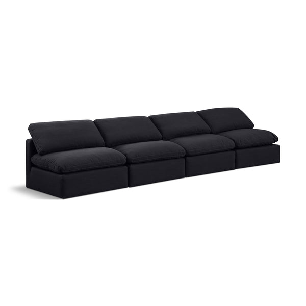 Meridian Indulge Black Linen Textured Fabric Modular Sofa IMAGE 1