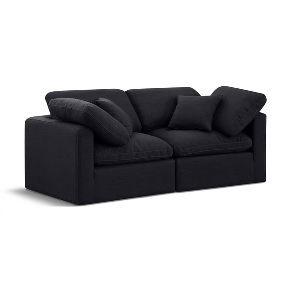 Meridian Indulge Black Linen Textured Fabric Modular Sofa IMAGE 1