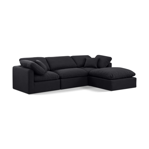 Meridian Indulge Black Linen Textured Fabric Modular Sectional IMAGE 1