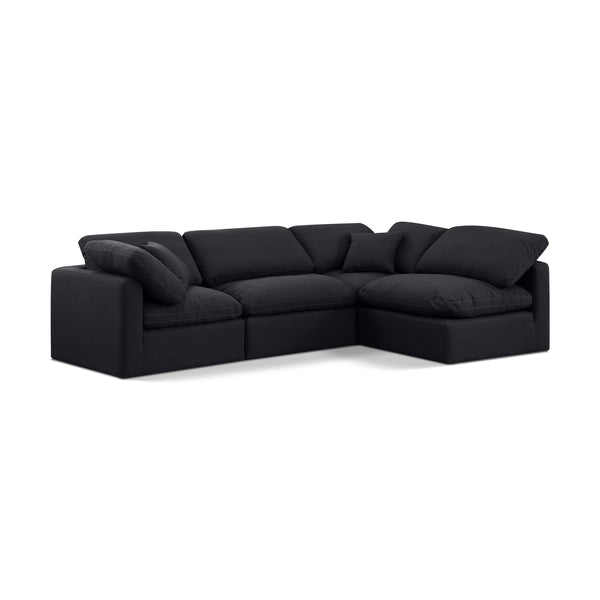 Meridian Indulge Black Linen Textured Fabric Modular Sectional IMAGE 1