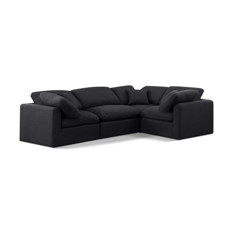 Meridian Indulge Black Linen Textured Fabric Modular Sectional IMAGE 1