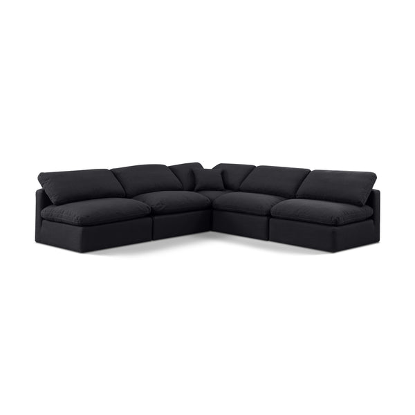 Meridian Indulge Black Linen Textured Fabric Modular Sectional IMAGE 1