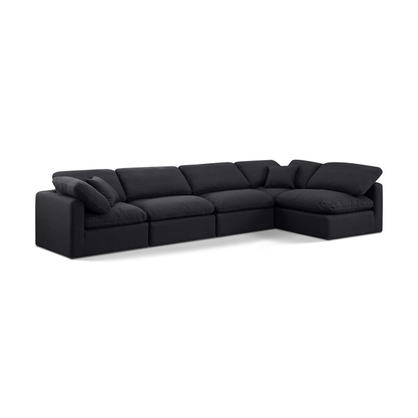 Meridian Indulge Black Linen Textured Fabric Modular Sectional IMAGE 1