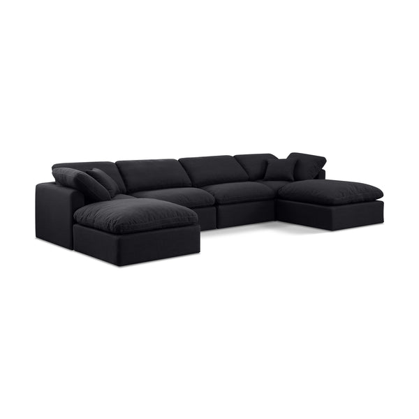 Meridian Indulge Black Linen Textured Fabric Modular Sectional IMAGE 1