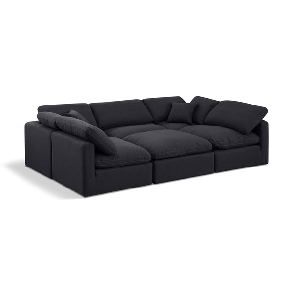 Meridian Indulge Black Linen Textured Fabric Modular Sectional IMAGE 1