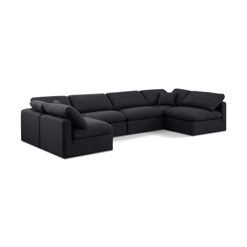 Meridian Indulge Black Linen Textured Fabric Modular Sectional IMAGE 1
