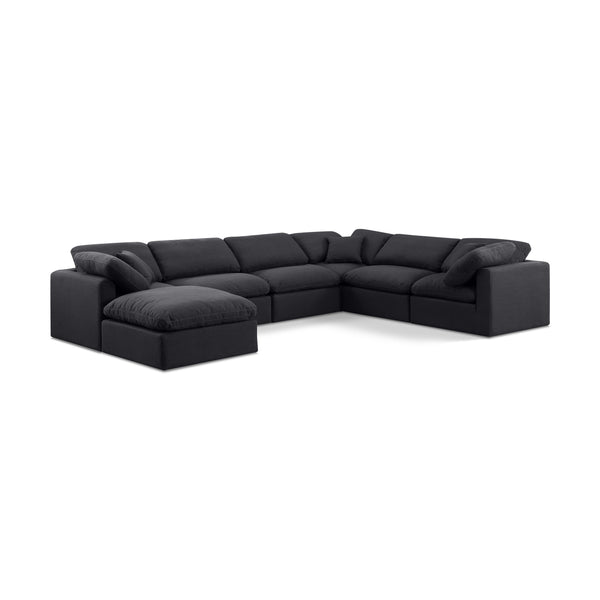 Meridian Indulge Black Linen Textured Fabric Modular Sectional IMAGE 1