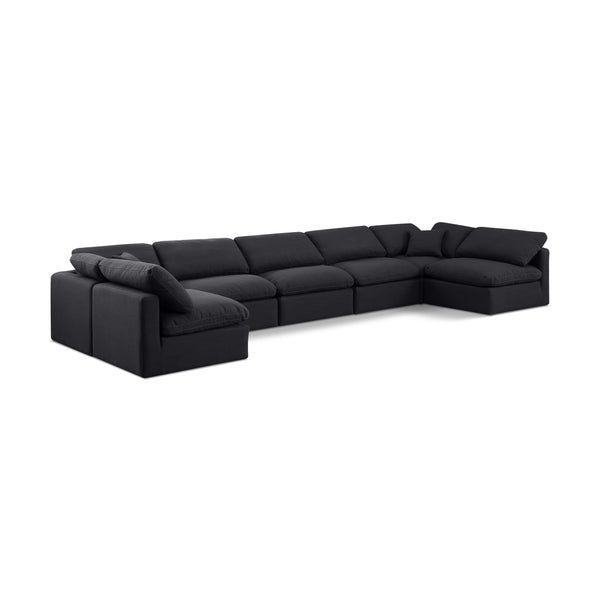 Meridian Indulge Black Linen Textured Fabric Modular Sectional IMAGE 1