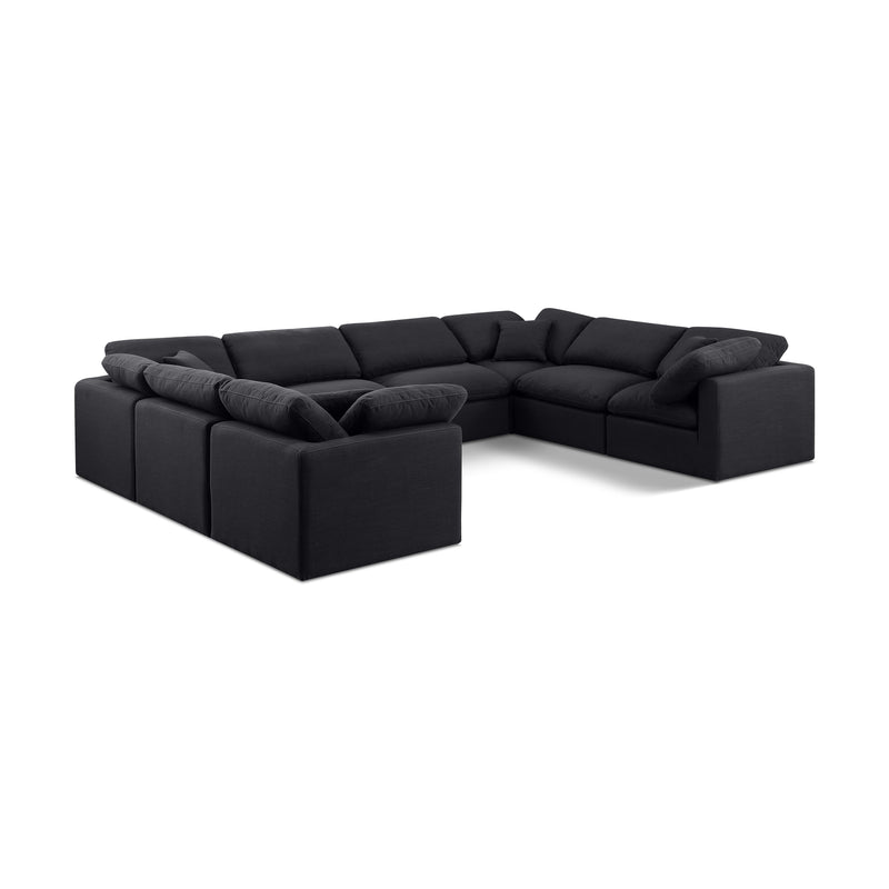 Meridian Indulge Black Linen Textured Fabric Modular Sectional IMAGE 1