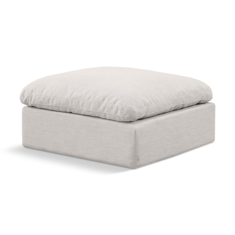 Meridian Indulge Cream Linen Textured Fabric Ottoman IMAGE 1