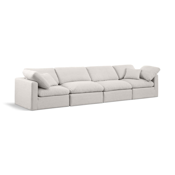 Meridian Indulge Cream Linen Textured Fabric Modular Sofa IMAGE 1