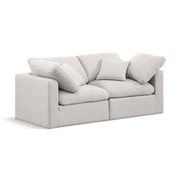 Meridian Indulge Cream Linen Textured Fabric Modular Sofa IMAGE 1