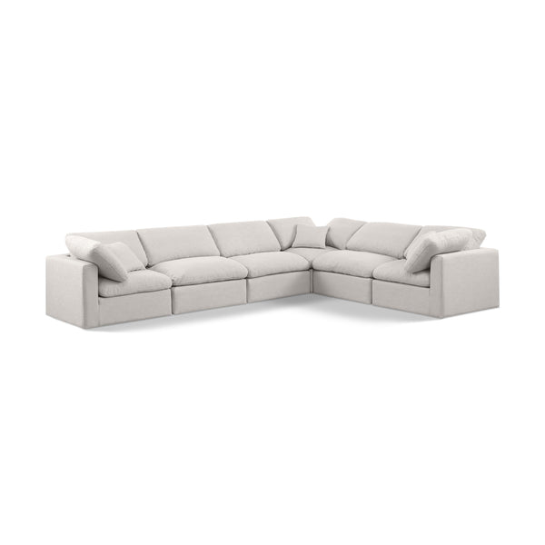 Meridian Indulge Cream Linen Textured Fabric Modular Sectional IMAGE 1