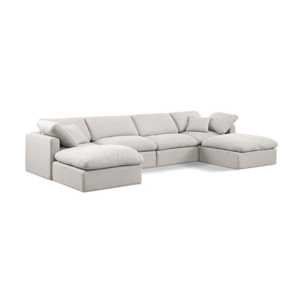 Meridian Indulge Cream Linen Textured Fabric Modular Sectional IMAGE 1