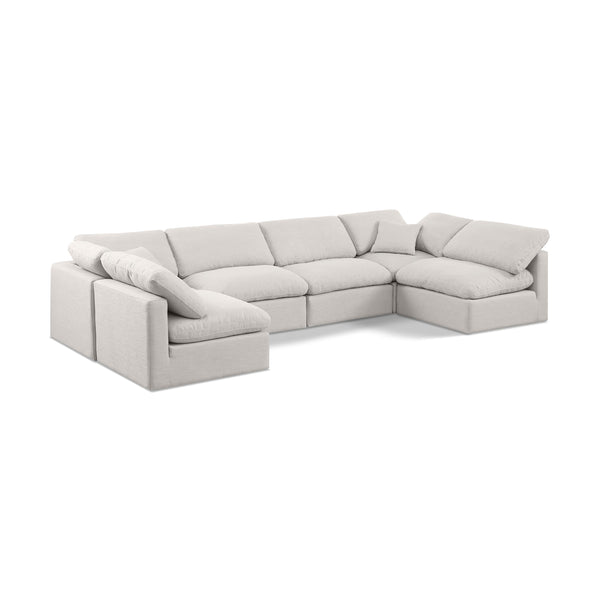 Meridian Indulge Cream Linen Textured Fabric Modular Sectional IMAGE 1