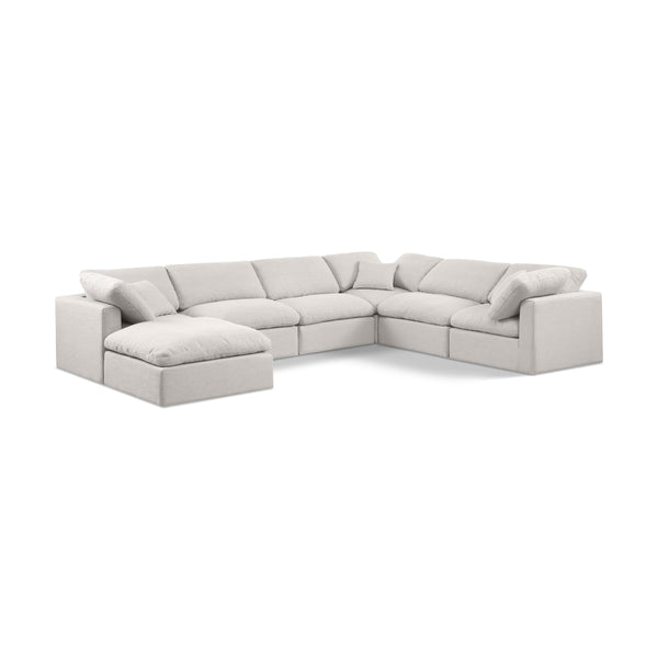 Meridian Indulge Cream Linen Textured Fabric Modular Sectional IMAGE 1