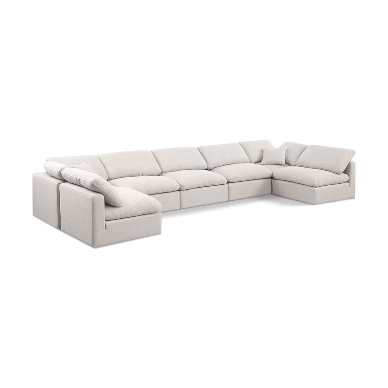 Meridian Indulge Cream Linen Textured Fabric Modular Sectional IMAGE 1