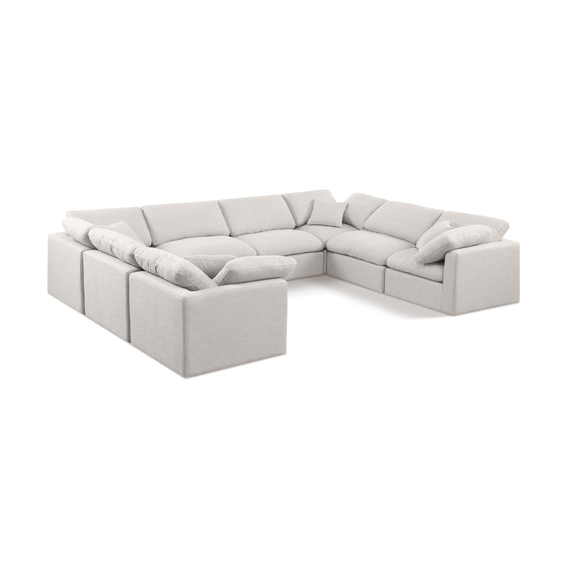 Meridian Indulge Cream Linen Textured Fabric Modular Sectional IMAGE 1