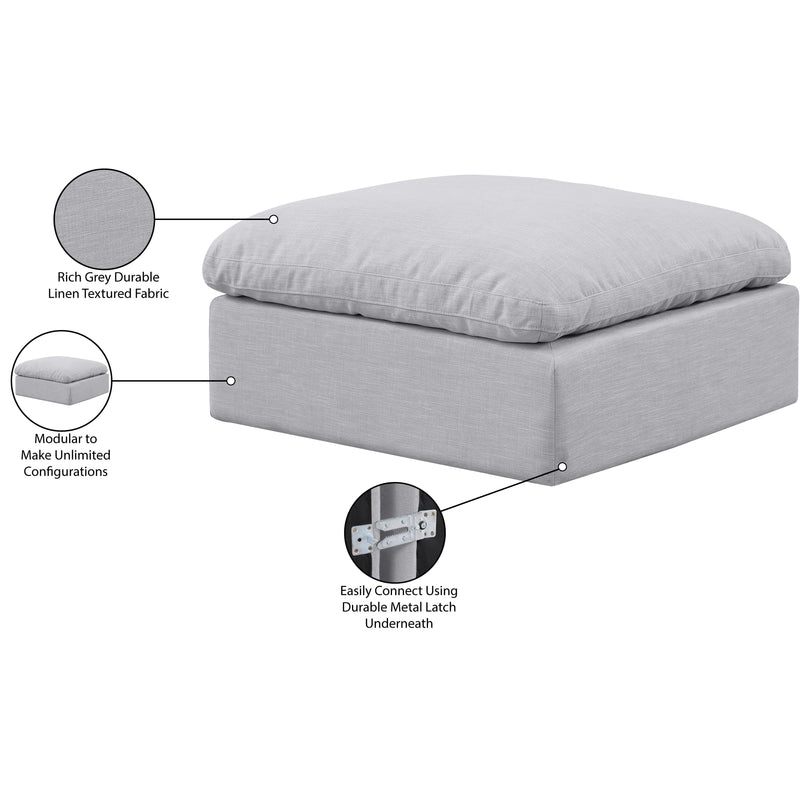 Meridian Indulge Grey Linen Textured Fabric Ottoman IMAGE 4