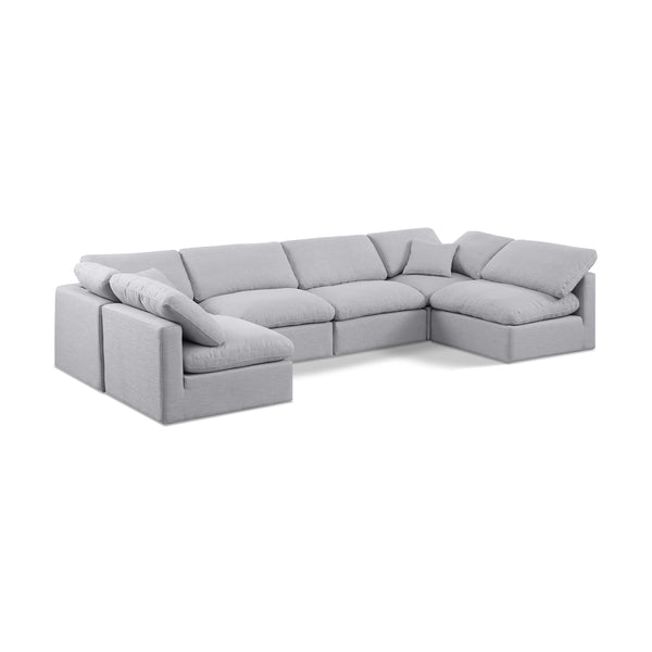 Meridian Indulge Grey Linen Textured Fabric Modular Sectional IMAGE 1
