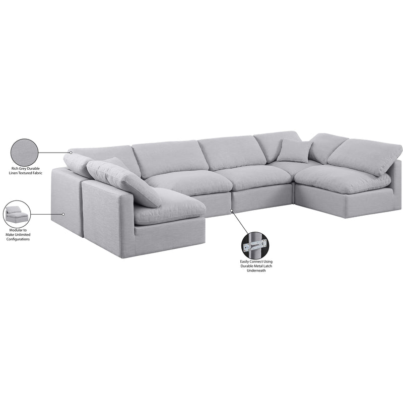 Meridian Indulge Grey Linen Textured Fabric Modular Sectional IMAGE 6