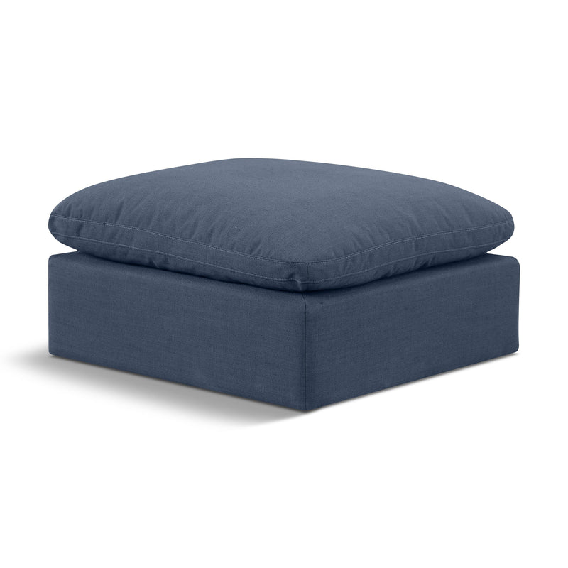 Meridian Indulge Navy Linen Textured Fabric Ottoman IMAGE 1
