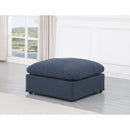 Meridian Indulge Navy Linen Textured Fabric Ottoman IMAGE 2