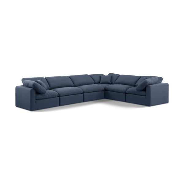 Meridian Indulge Navy Linen Textured Fabric Modular Sectional IMAGE 1