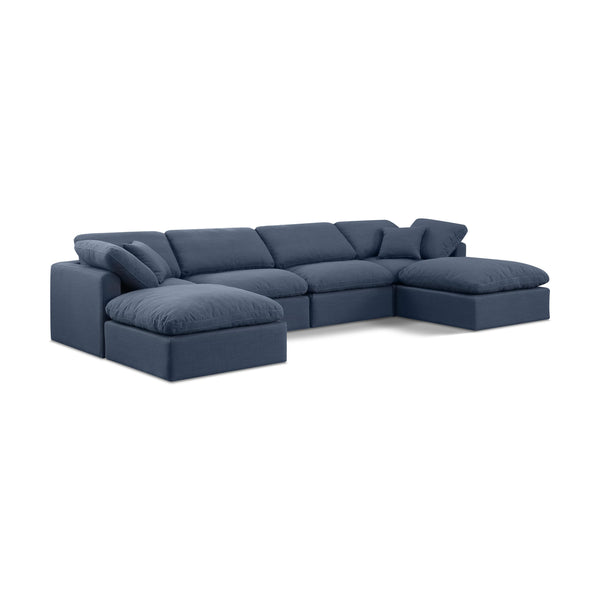 Meridian Indulge Navy Linen Textured Fabric Modular Sectional IMAGE 1