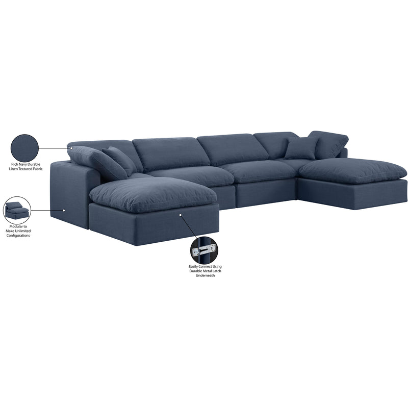 Meridian Indulge Navy Linen Textured Fabric Modular Sectional IMAGE 7
